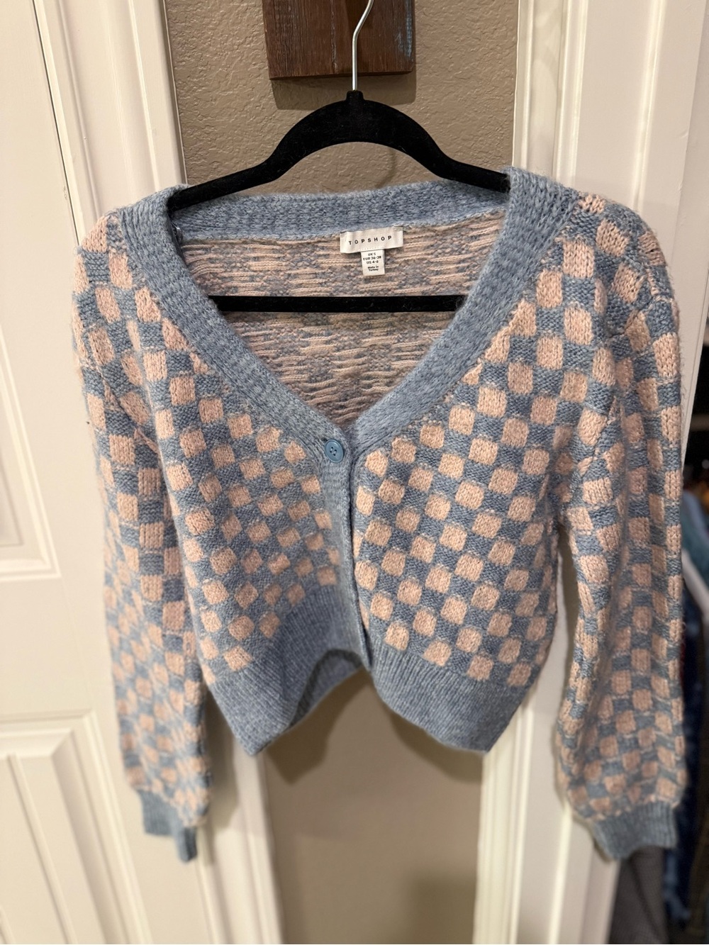 Topshop Blue & Pink Checker Knit Cardigan